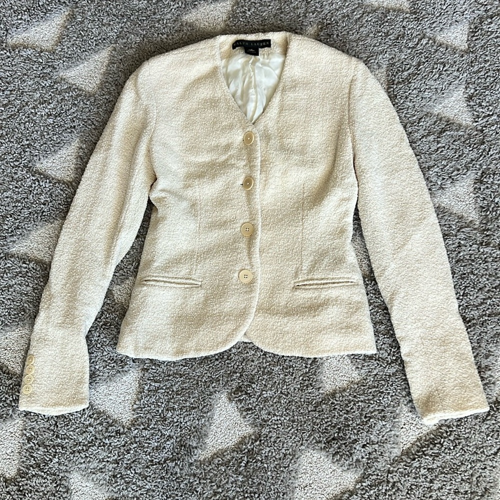 Vintage Ralph Lauren Cream Tweed Blazer Black Label - 4